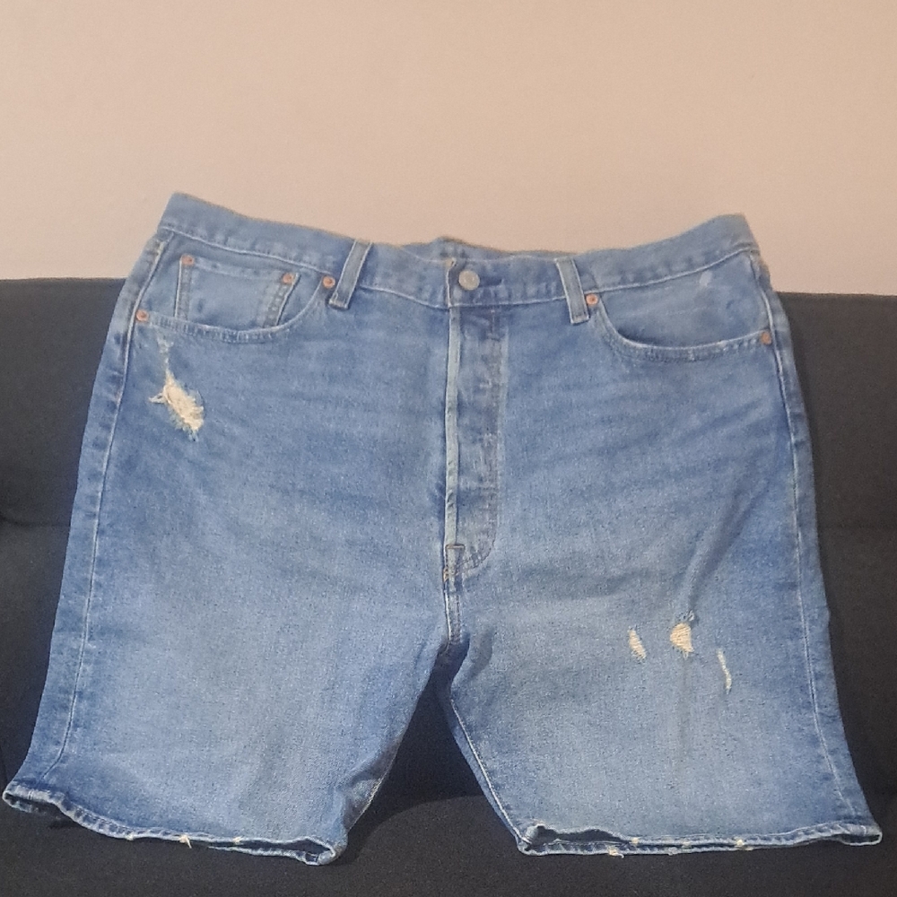 Men's Distressed Blue Denim Jean Shorts - Casual Everyday Style